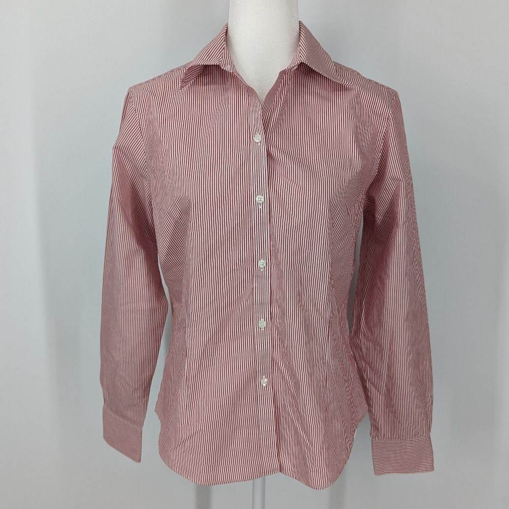 346 Brooks Brothers Red White Striped Long Sleeve Shirt Blouse Non-Iron 10